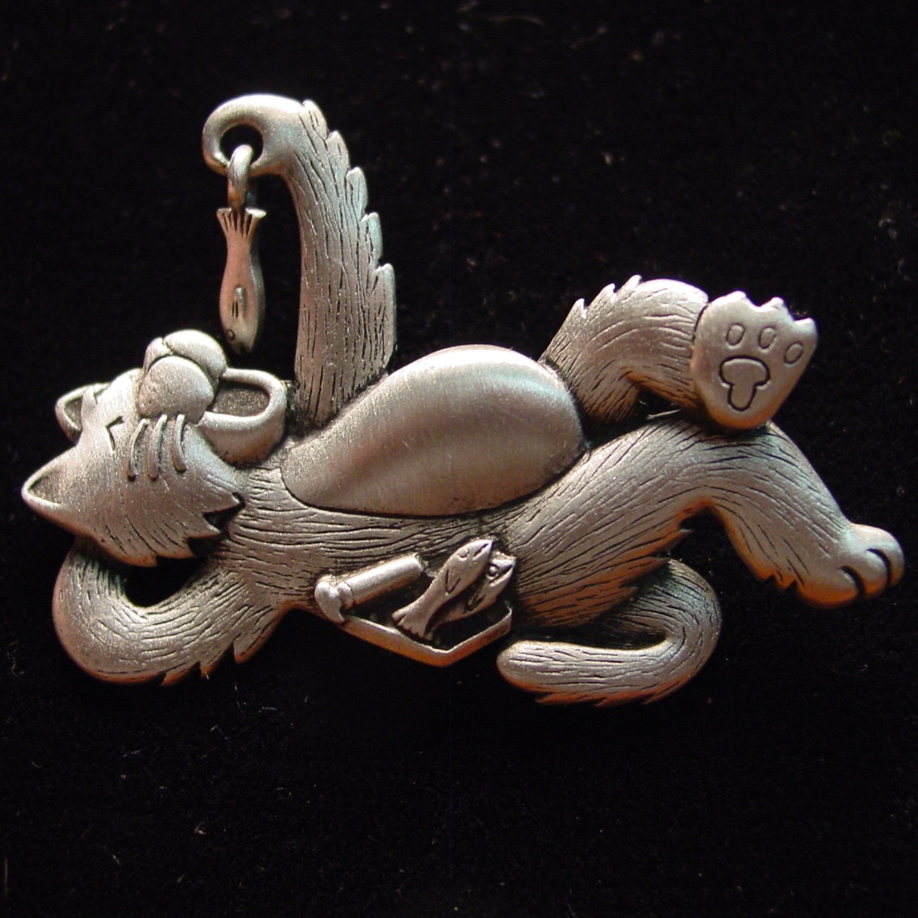 ‘Cat Eating Sardines' Pin Brooch